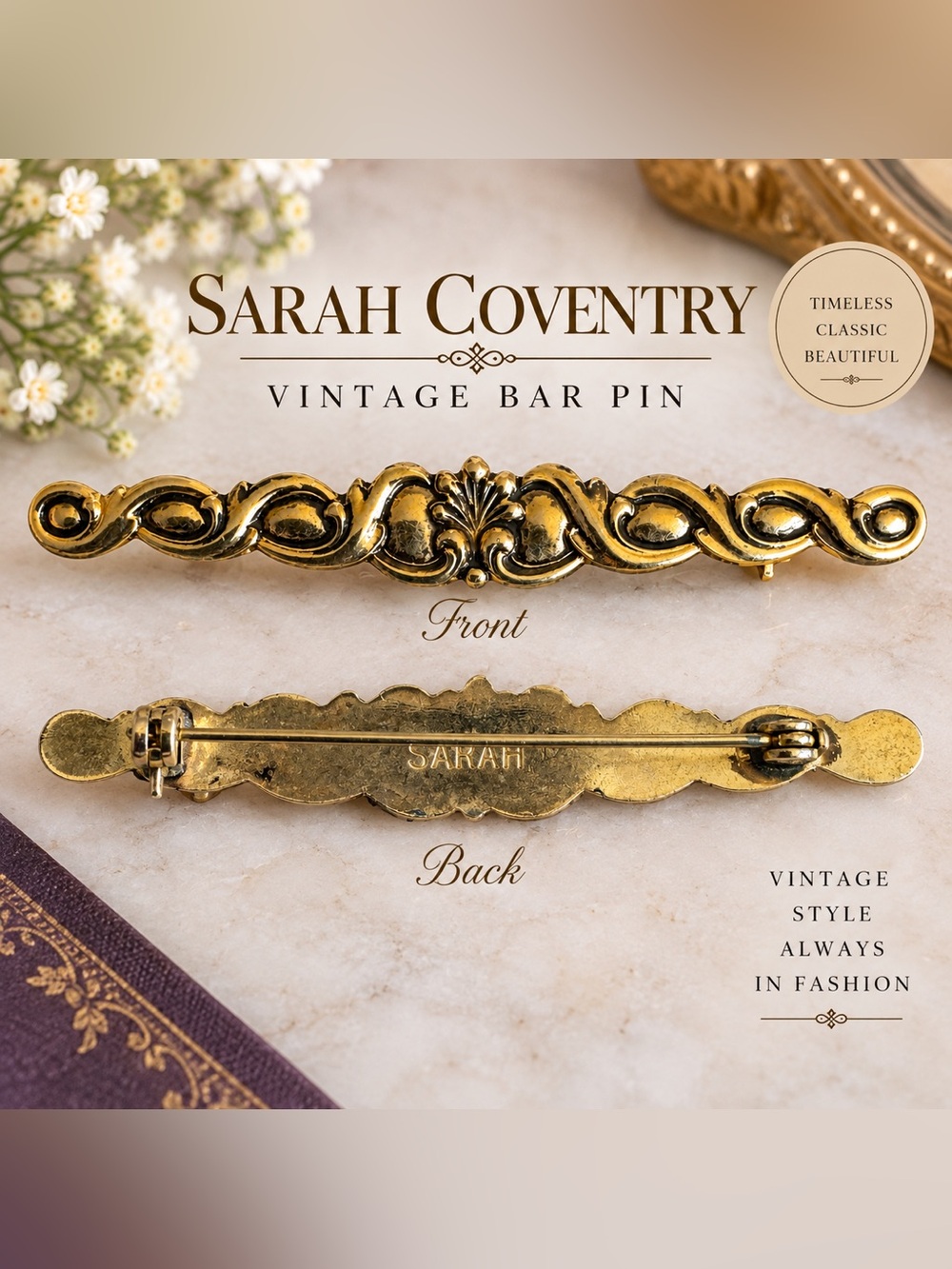 Vintage Sarah Coventry Gold Tone Bar Brooch